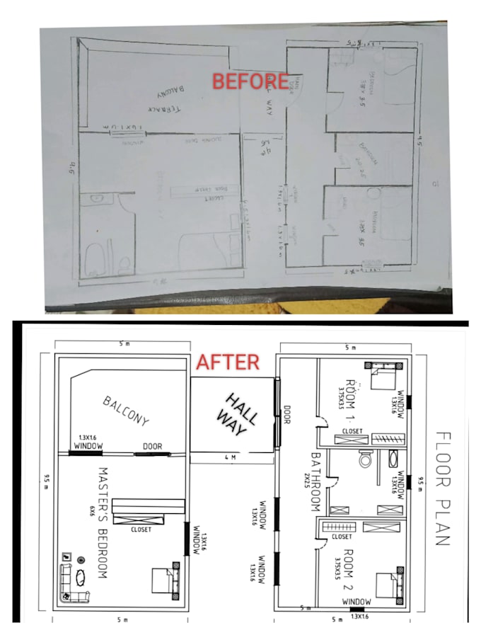 convert hand drawn sketch into a 2d cad floor plan