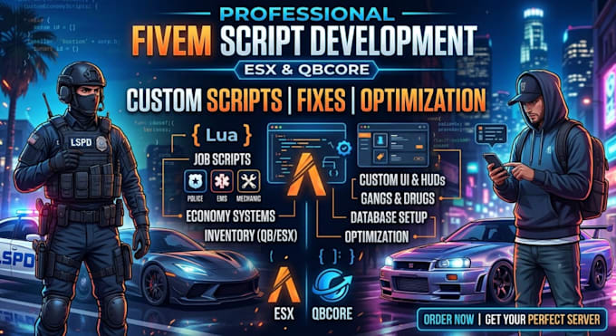 create custom fivem scripts for esx and qbcore servers