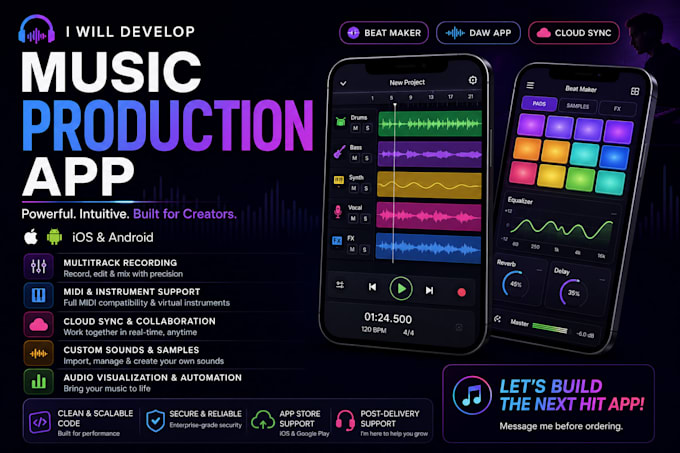 develop beat maker app, ai music generator app, dj mix app, ai beat maker