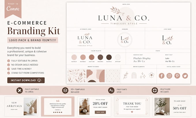 ecommerce branding kit logo pack brand identity canva editable business designs