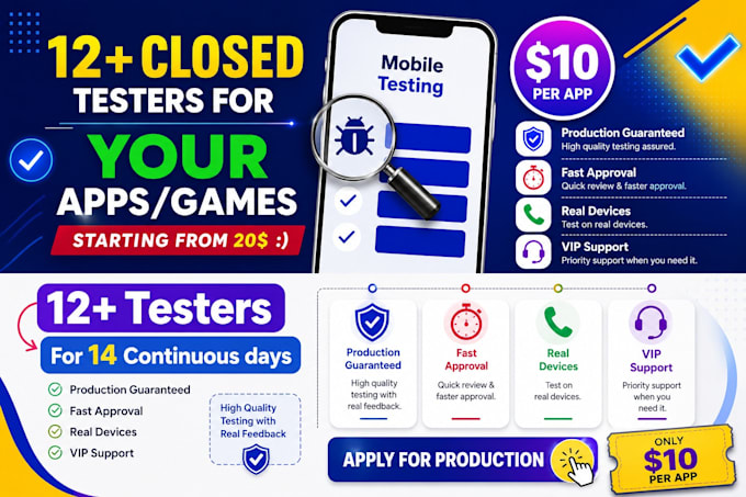 provide 12 tester google play testers android app testing closed testing