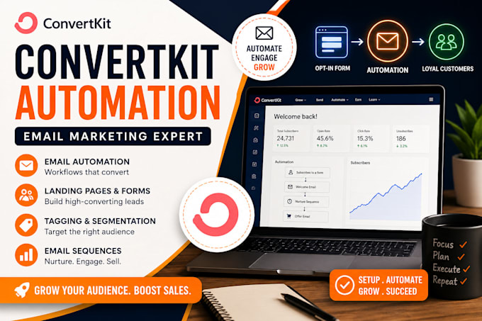 convertkit automation, email funnels, landing pages, sequences expert