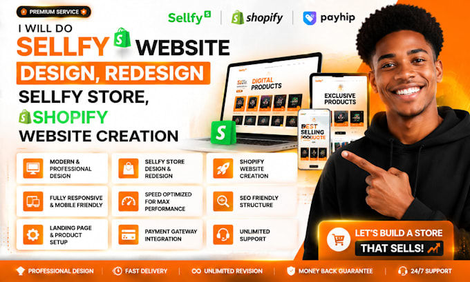 do sellfy website design, redesign sellfy store, shopify website creation