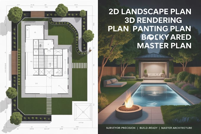 2d landscape plan site plan 3d rendering planting plan backyard garden master