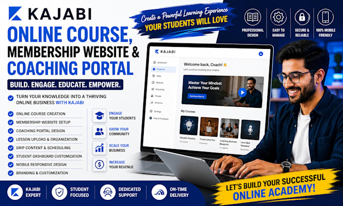 create kajabi online course, membership website, and coaching portal