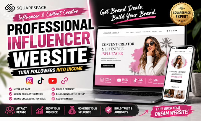 build squarespace influencer website socialmedia website content creator website