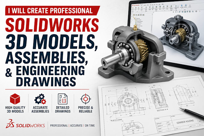 create professional solidworks 3d models, assemblies, and engineering drawings