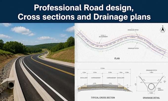 create professional road design, cross sections and drainage plans