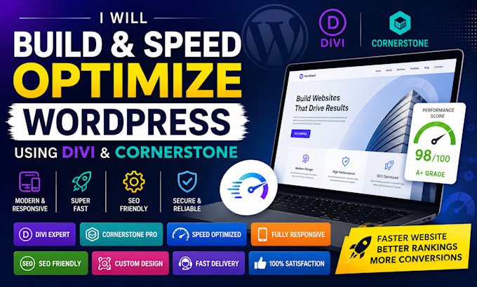 build and speed optimize wordpress using divi and cornnerstone