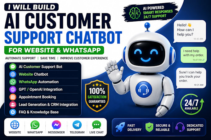 build ai customer support chatbot for website and whatsapp