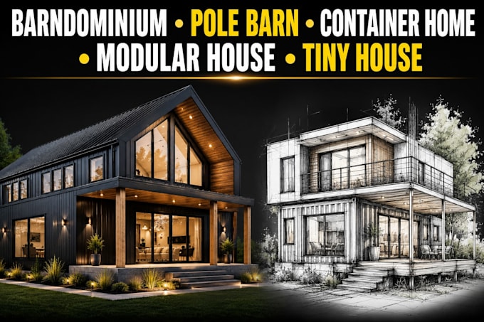 draw shipping container home barndominium pole barn modular tiny house plan