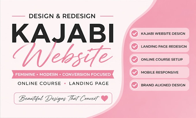 design kajabi website, feminine, online course, redesign landing page in kajabi