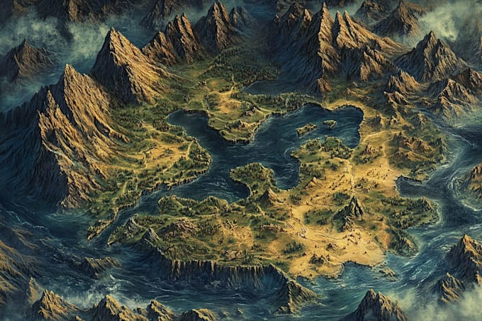 draw a detailed fantasy world map