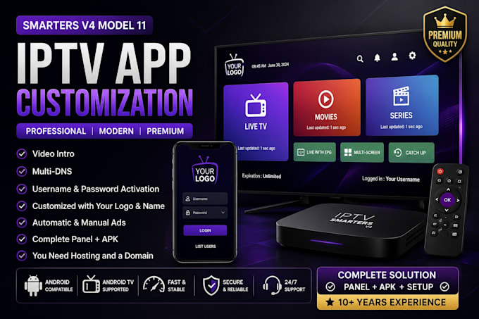 customize smarters v4 iptv app with logo, dns and apk setup