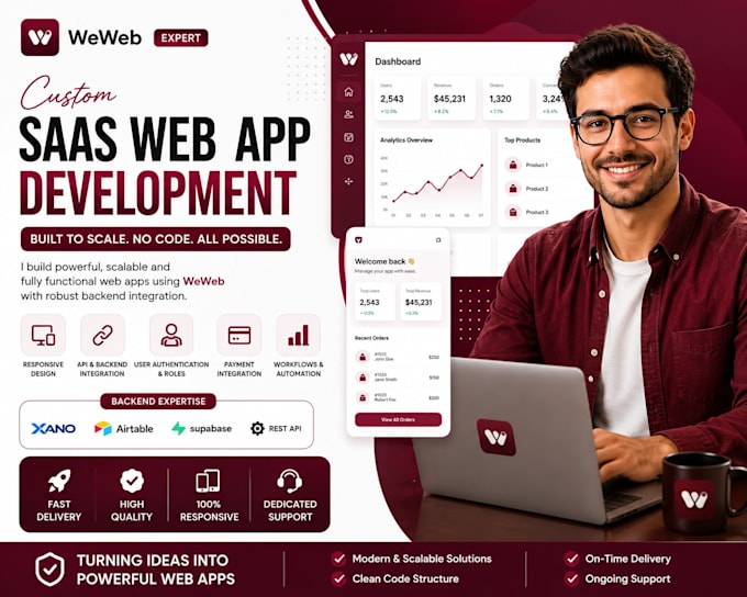 build  custom weweb saas web app with API and backend integration frontend devel