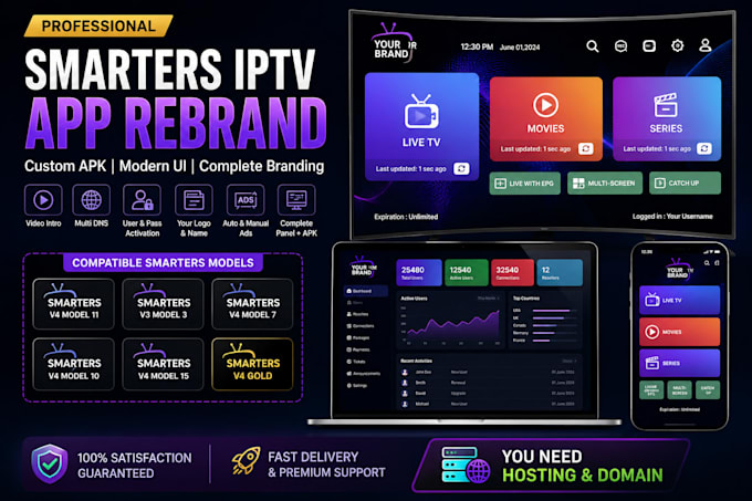 redesign smarters iptv app, customize apk , dns hardcoded for android TV app