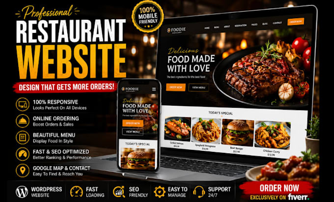 build your wordpress restaurant website and logo