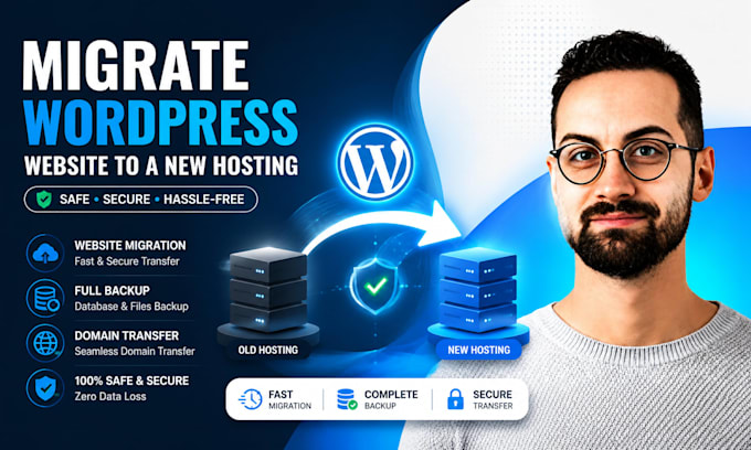 migrate wordpress website to a new hosting, backup and domain name transfer