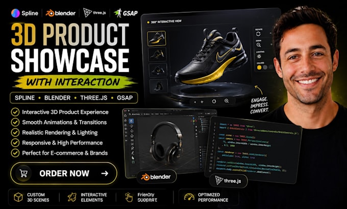 design product showcase using spline blender and threejs with interaction