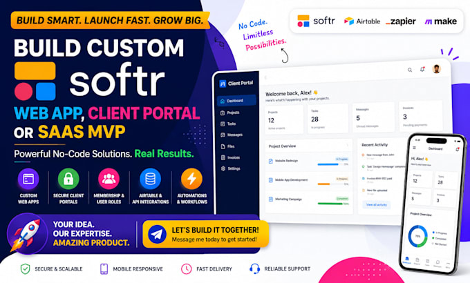 build a custom softr web app, client portal, or saas mvp