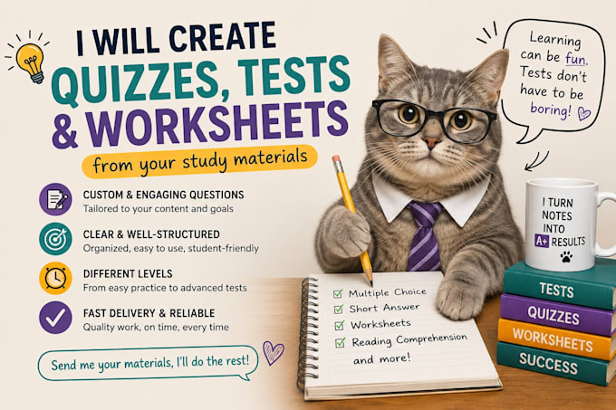 create tests and worksheets form your study materials