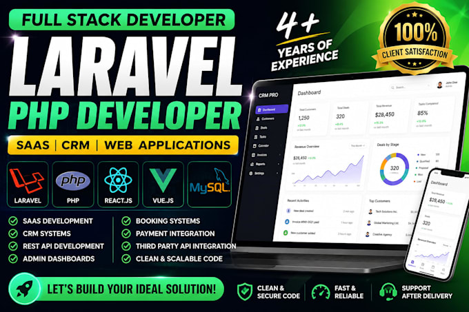 build full stack websites, PHP, laravel developer, saas, ecommerce