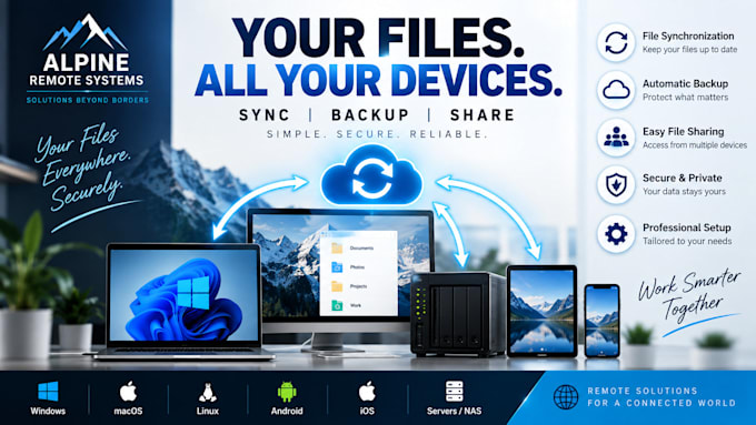 set up file sync backup and data sharing between  computers