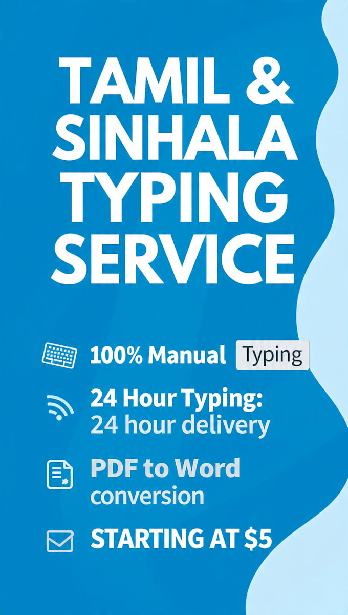 do fast tamil and sinhala typing, data entry, ms word work