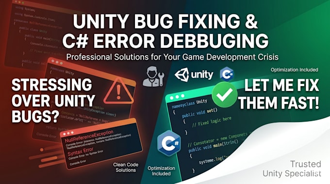 fix bugs, errors, and issues in your unity 2d or 3d game