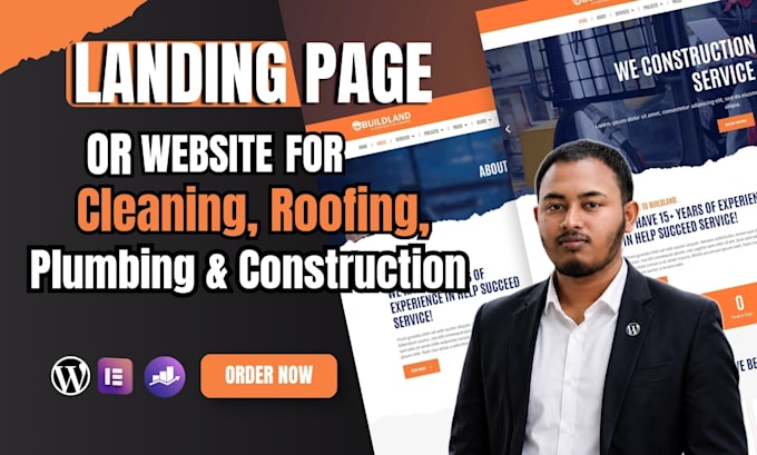 elementor landing page for cleaning, roofing, plumbing  construction