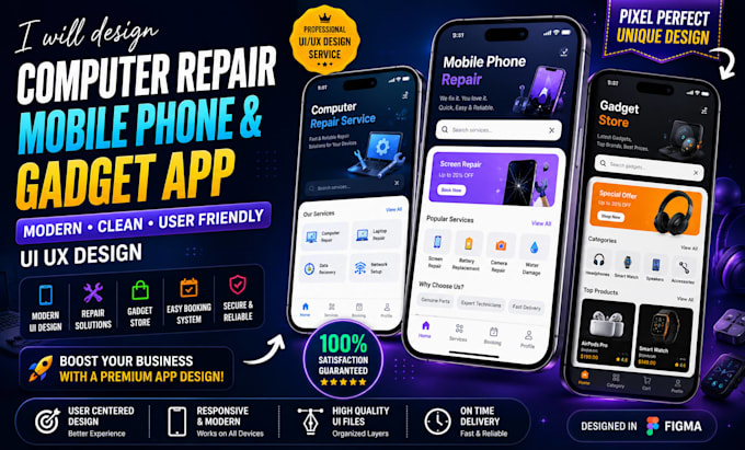 design computer repair website, mobile phone gadget app