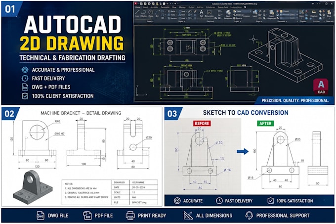 create professional autocad 2d drawings