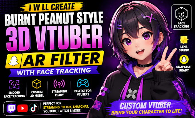 create burnt peanut style 3d vtuber ar filter with face tracking
