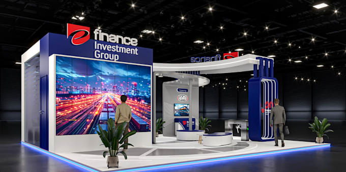 design modern exhibition booth, trade show plan, pavilion, render display stand