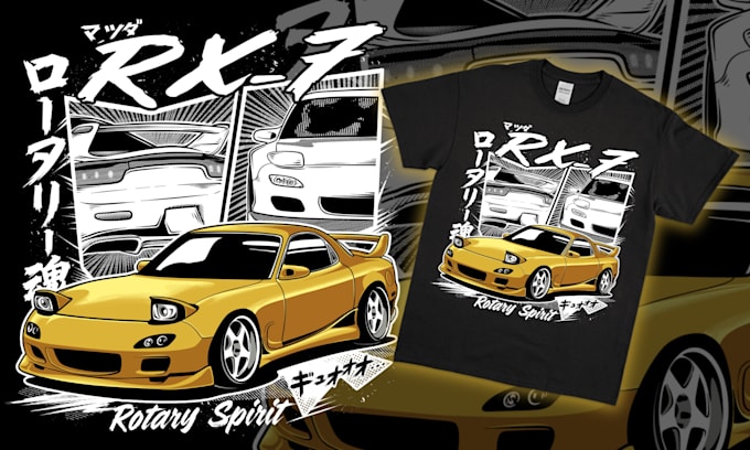 draw custom jdm car illustration for t shirt design