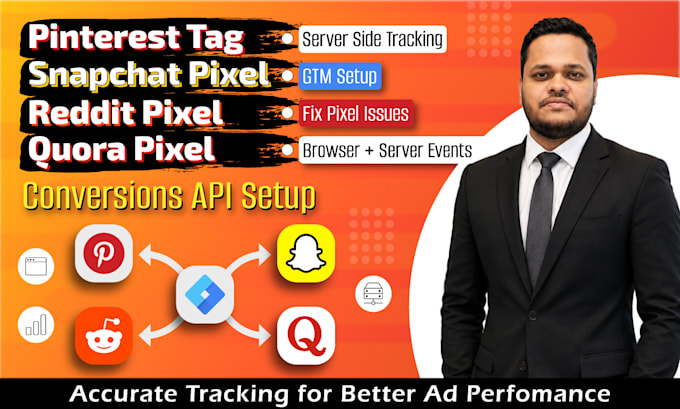 setup pinterest tag, snapchat pixel, quora and reddit pixel with conversion API
