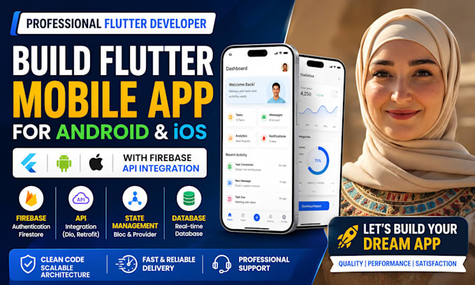 develop flutter mobile app, backend, firebase api