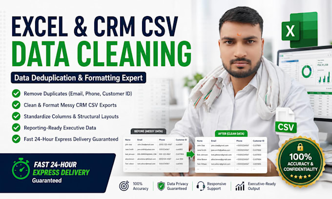clean, format, and deduplicate excel or CRM CSV data