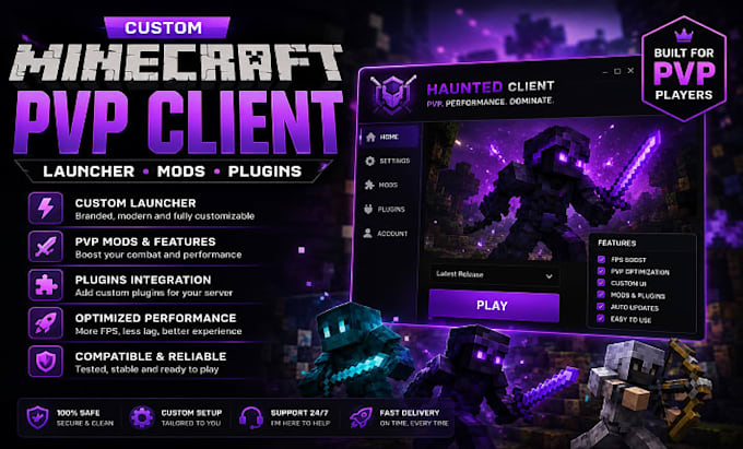 create a custom minecraft pvp client launcher, mods and plugins