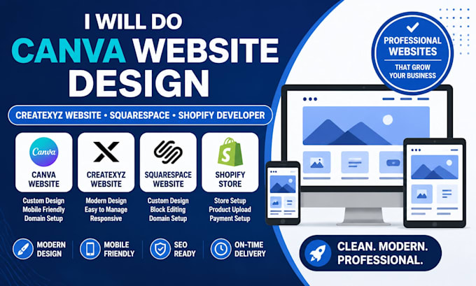 do canva website design, createxyz website, squarespace shopify developer