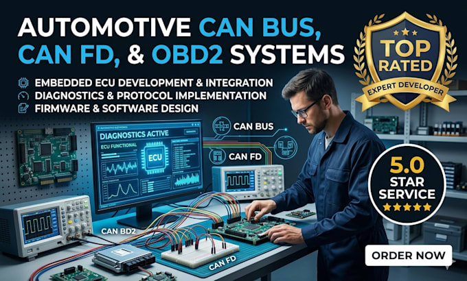 develop automotive can bus, can fd, obd2 and ecu firmware systems