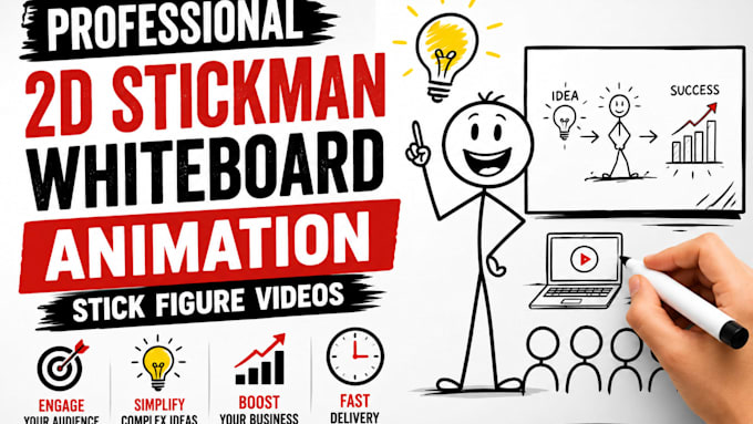 do professional 2d stickman whiteboard animation stick figure videos