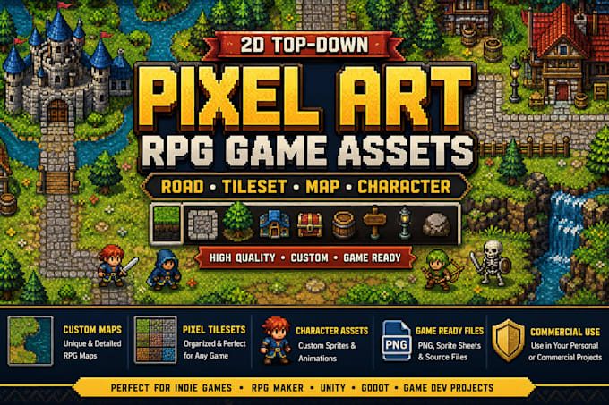 Create 2d top down pixel road, pixel art tileset rpg game map ...