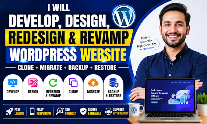 Develop design redesign revamp clone migrate backup restore wordpress ...