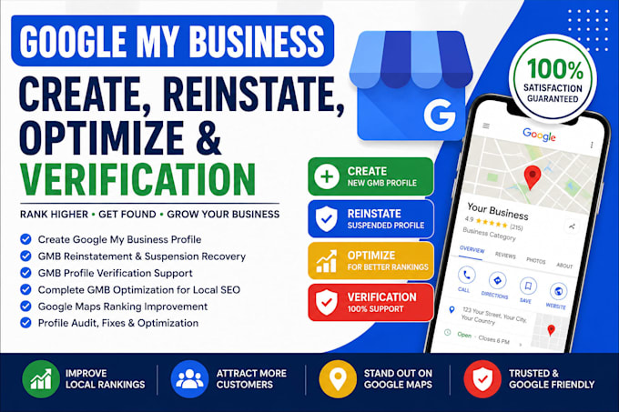 create google my business, reinstate gmb, optimize gmb, gmb profile verification
