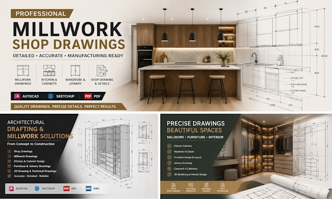do millwork shop drawings, kitchen, cabinets, and pantry