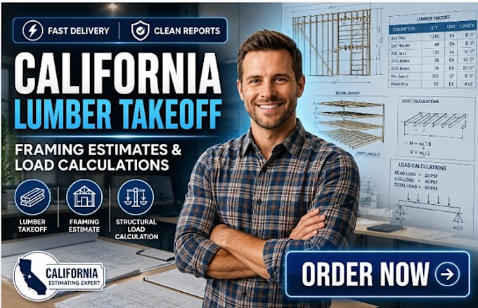 california lumber takeoff framing cost estimate with structural load calculation