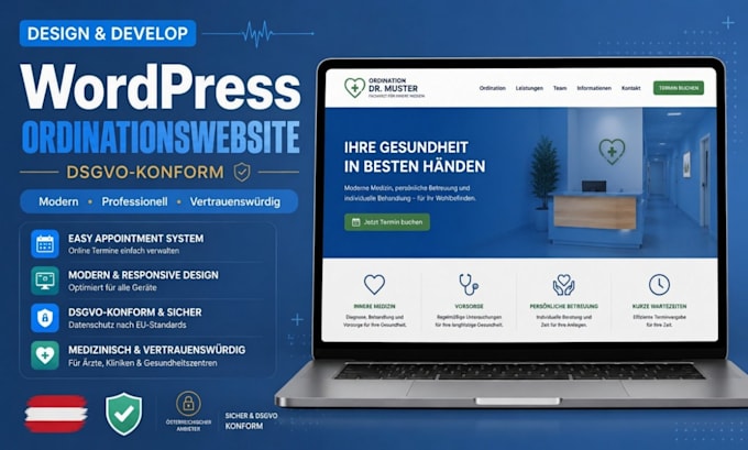 erstelle eine wordpress ordinationswebsite mit terminbuchung dsgvo konform