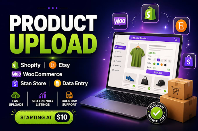 upload products to shopify woocommerce etsy ecommerce store stanstore dataentry