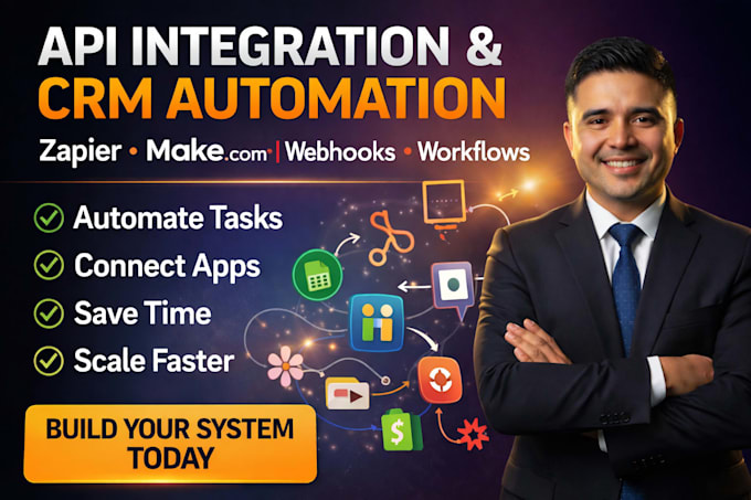 do api integration, crm automation, webhook and workflow setup